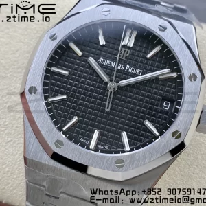 AP ロイヤルオーク 41mm 15500 SS ZF 1:1 ベストエディション ブラックテクスチャードダイヤルSSブレスレット SA4302 スーパークローン V3 - スーパークローンウォッチ｜1:1 ベストバージョン