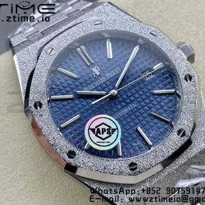 AP Royal Oak 37mm 15454 Frosted SS APSF 1:1 Best Edition Blue Textured Dial on Frosted SS Bracelet SA3120 Super Clone V2 - Super Clone Watch | 1:1 Best Version