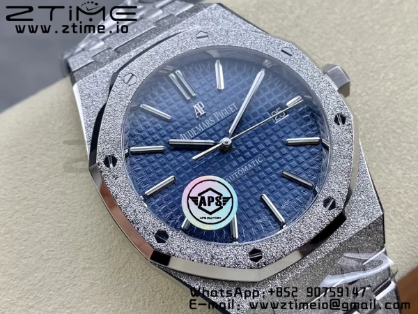 AP Royal Oak 37mm 15454 Frosted SS APSF 1:1 Best Edition Blue Textured Dial on Frosted SS Bracelet SA3120 Super Clone V2 - Super Clone Watch | 1:1 Best Version
