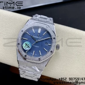 AP Royal Oak 41mm 15410 Frosted SS APSF 1:1 Best Edition Blue Textured Dial on SS Bracelet SA3120 Super Clone V3 - Super Clone Watch | 1:1 Best Version