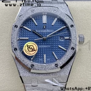 AP Royal Oak 37mm 15454 Frosted SS APSF 1:1 Best Edition Blue Textured Dial on Frosted SS Bracelet SA3120 Super Clone V2 - Super Clone Watch | 1:1 Best Version