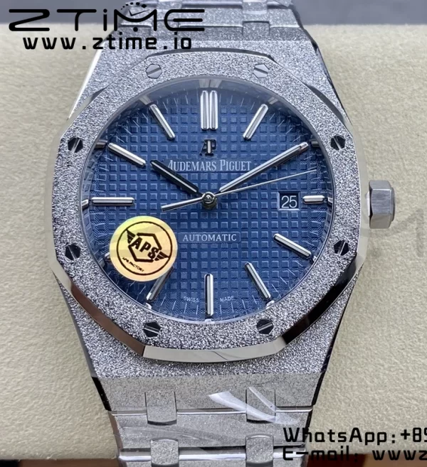 AP Royal Oak 37mm 15454 Frosted SS APSF 1:1 Best Edition Blue Textured Dial on Frosted SS Bracelet SA3120 Super Clone V2 - Super Clone Watch | 1:1 Best Version