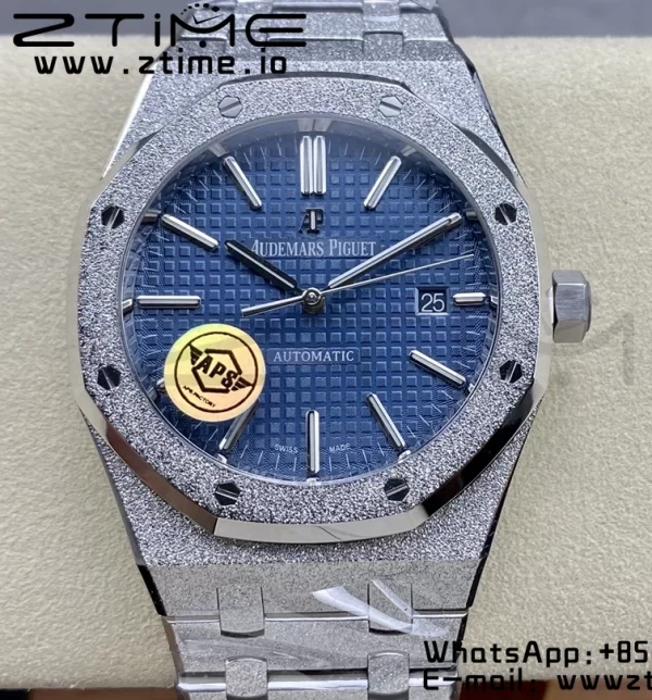AP Royal Oak 41mm 15410 Frosted SS APSF 1:1 Best Edition Blue Textured Dial on SS Bracelet SA3120 Super Clone V3 - Super Clone Watch | 1:1 Best Version