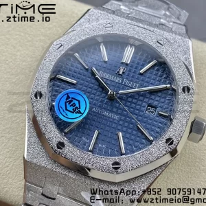 AP Royal Oak 41mm 15410 Frosted SS APSF 1:1 Best Edition Blue Textured Dial on SS Bracelet SA3120 Super Clone V3 - Super Clone Watch | 1:1 Best Version