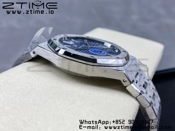 AP Royal Oak 37mm 15454 Frosted SS APSF 1:1 Best Edition Blue Textured Dial on Frosted SS Bracelet SA3120 Super Clone V2 - Super Clone Watch | 1:1 Best Version