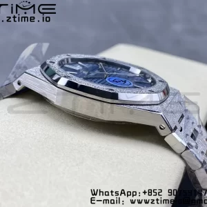 AP Royal Oak 41mm 15410 Frosted SS APSF 1:1 Best Edition Blue Textured Dial on SS Bracelet SA3120 Super Clone V3 - Super Clone Watch | 1:1 Best Version