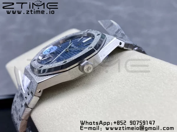 AP Royal Oak 37mm 15454 Frosted SS APSF 1:1 Best Edition Blue Textured Dial on Frosted SS Bracelet SA3120 Super Clone V2 - Super Clone Watch | 1:1 Best Version
