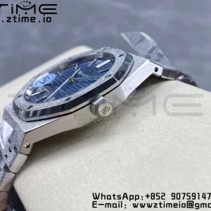 AP Royal Oak 41mm 15410 Frosted SS APSF 1:1 Best Edition Blue Textured Dial on SS Bracelet SA3120 Super Clone V3 - Super Clone Watch | 1:1 Best Version