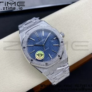 AP Royal Oak 37mm 15454 Frosted SS APSF 1:1 Best Edition Blue Textured Dial on Frosted SS Bracelet SA3120 Super Clone V2 - Super Clone Watch | 1:1 Best Version
