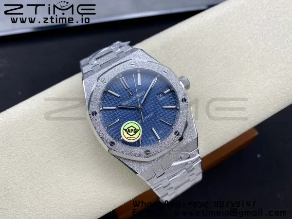 AP Royal Oak 37mm 15454 Frosted SS APSF 1:1 Best Edition Blue Textured Dial on Frosted SS Bracelet SA3120 Super Clone V2 - Super Clone Watch | 1:1 Best Version