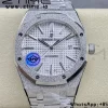 AP Royal Oak 41mm 15410 Frosted SS APSF 1:1 Best Edition White Textured Dial on SS Bracelet SA3120 Super Clone V3 - Super Clone Watch | 1:1 Best Version