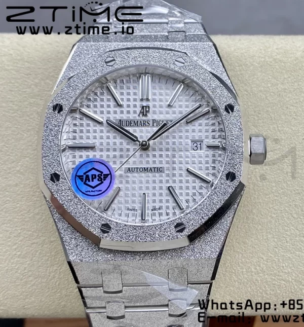 AP ロイヤルオーク 41mm 15410 フロステッドSS APSF 1:1 ベスト・エディション SSブレスレット ホワイト・テクスチャード・ダイヤル SA3120 スーパー・クローン V3 - スーパークローン・ウォッチ｜1:1 ベスト・バージョン