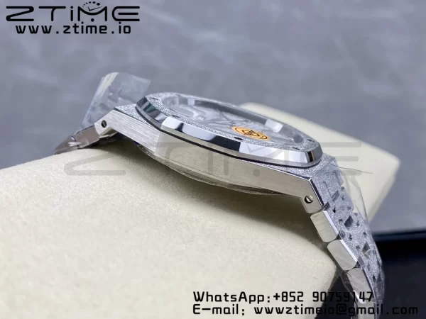 AP Royal Oak 37mm 15454 Frosted SS APSF 1:1 Best Edition White Textured Dial on Frosted SS Bracelet SA3120 Super Clone V2 - Super Clone Watch | 1:1 Best Version