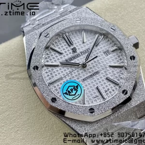 AP Royal Oak 37mm 15454 Frosted SS APSF 1:1 Best Edition White Textured Dial on Frosted SS Bracelet SA3120 Super Clone V2 - Super Clone Watch | 1:1 Best Version