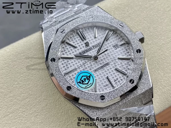 AP ロイヤルオーク 41mm 15410 フロステッドSS APSF 1:1 ベスト・エディション SSブレスレット ホワイト・テクスチャード・ダイヤル SA3120 スーパー・クローン V3 - スーパークローン・ウォッチ｜1:1 ベスト・バージョン