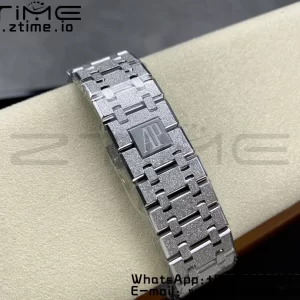AP Royal Oak 37mm 15454 Frosted SS APSF 1:1 Best Edition White Textured Dial on Frosted SS Bracelet SA3120 Super Clone V2 - Super Clone Watch | 1:1 Best Version