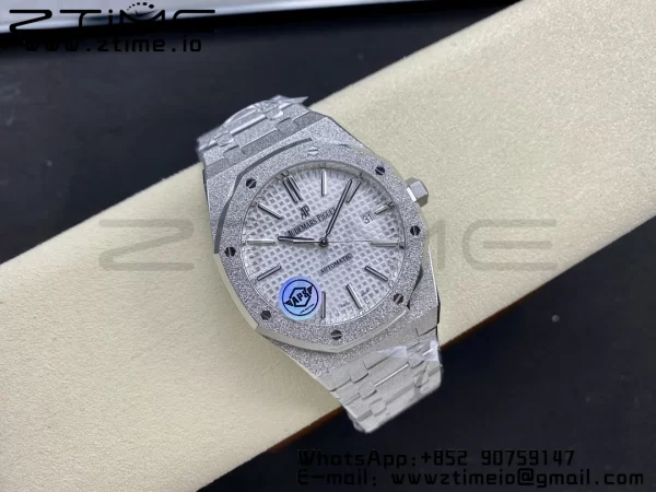 AP ロイヤルオーク 41mm 15410 フロステッドSS APSF 1:1 ベスト・エディション SSブレスレット ホワイト・テクスチャード・ダイヤル SA3120 スーパー・クローン V3 - スーパークローン・ウォッチ｜1:1 ベスト・バージョン