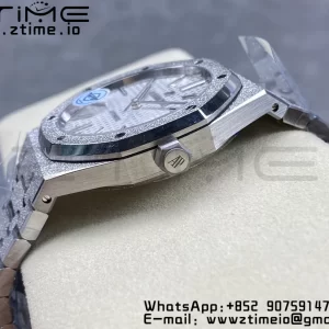 AP Royal Oak 37mm 15454 Frosted SS APSF 1:1 Best Edition White Textured Dial on Frosted SS Bracelet SA3120 Super Clone V2 - Super Clone Watch | 1:1 Best Version