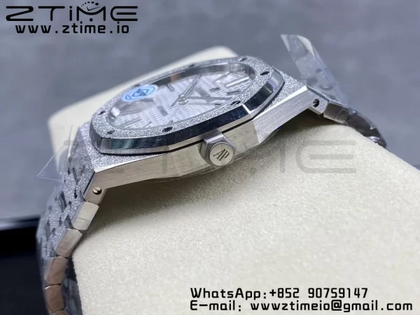 AP Royal Oak 37mm 15454 Frosted SS APSF 1:1 Best Edition White Textured Dial on Frosted SS Bracelet SA3120 Super Clone V2 - Super Clone Watch | 1:1 Best Version