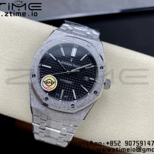 AP Royal Oak 37mm 15454 Frosted SS APSF 1:1 Best Edition Black Textured Dial on Frosted SS Bracelet SA3120 Super Clone V2 - Super Clone Watch | 1:1 Best Version