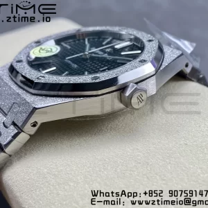 AP Royal Oak 37mm 15454 Frosted SS APSF 1:1 Best Edition Black Textured Dial on Frosted SS Bracelet SA3120 Super Clone V2 - Super Clone Watch | 1:1 Best Version