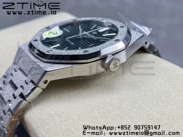 AP Royal Oak 41mm 15410 Frosted SS APSF 1:1 Best Edition Schwarzes strukturiertes Zifferblatt auf Edelstahlarmband SA3120 Super Clone V3 - Super Clone Watch | 1:1 Best Version