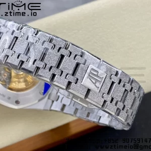 AP Royal Oak 37mm 15454 Frosted SS APSF 1:1 Best Edition Black Textured Dial on Frosted SS Bracelet SA3120 Super Clone V2 - Super Clone Watch | 1:1 Best Version