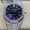AP Royal Oak 41mm 15410 Frosted SS APSF 1:1 Best Edition Black Textured Dial on SS Bracelet SA3120 Super Clone V3 - Super Clone Watch | 1:1 Best Version