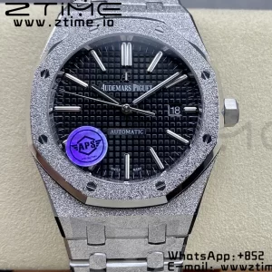AP Royal Oak 41mm 15410 Frosted SS APSF 1:1 Best Edition Black Textured Dial on SS Bracelet SA3120 Super Clone V3 - Super Clone Watch | 1:1 Best Version