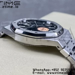 AP Royal Oak 37mm 15454 Frosted SS APSF 1:1 Best Edition Black Textured Dial on Frosted SS Bracelet SA3120 Super Clone V2 - Super Clone Watch | 1:1 Best Version