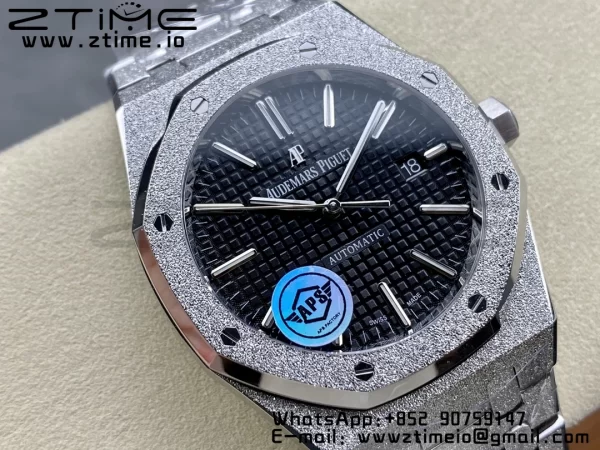 AP Royal Oak 37mm 15454 Frosted SS APSF 1:1 Best Edition Black Textured Dial on Frosted SS Bracelet SA3120 Super Clone V2 - Super Clone Watch | 1:1 Best Version