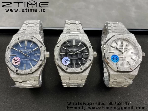 AP Royal Oak 37mm 15454 Frosted SS APSF 1:1 Best Edition White Textured Dial on Frosted SS Bracelet SA3120 Super Clone V2 - Super Clone Watch | 1:1 Best Version