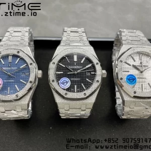 AP Royal Oak 41mm 15410 Frosted SS APSF 1:1 Best Edition Black Textured Dial on SS Bracelet SA3120 Super Clone V3 - Super Clone Watch | 1:1 Best Version