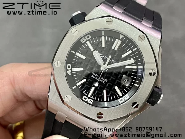 AP Royal Oak Offshore Diver 15703 ZF 1:1 Best Edition Black Dial on Black Rubber Strap SA3120 Super Clone V2 - Super Clone Watch | 1:1 Best Version