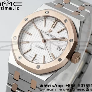 AP Royal Oak 37mm 15450 SS/RG APSF 1:1 Best Edition White Textured Dial on SS/RG Bracelet SA3120 Super Clone - Super Clone Watch | 1:1 Best Version
