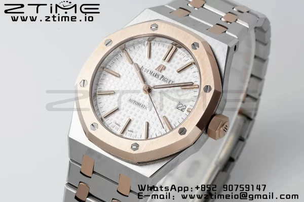 AP Royal Oak 37mm 15450 SS/RG APSF 1:1 Best Edition White Textured Dial on SS/RG Bracelet SA3120 Super Clone - Super Clone Watch | 1:1 Best Version