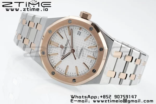 AP Royal Oak 37mm 15450 SS/RG APSF 1:1 Best Edition White Textured Dial on SS/RG Bracelet SA3120 Super Clone - Super Clone Watch | 1:1 Best Version
