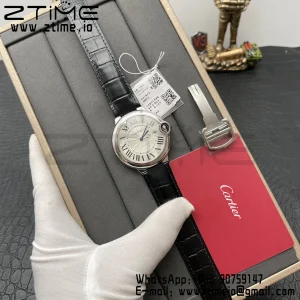 Cartier Ballon Bleu WSBB0026 42mm SS AF 1:1 Best Edition White Texture Dial on Black Leather Strap A2824 V5 - Super Clone Watch | 1:1 Best Version