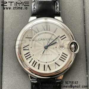 Cartier Ballon Bleu WSBB0026 42mm SS AF 1:1 Best Edition White Texture Dial on Black Leather Strap A2824 V5 - Super Clone Watch | 1:1 Best Version