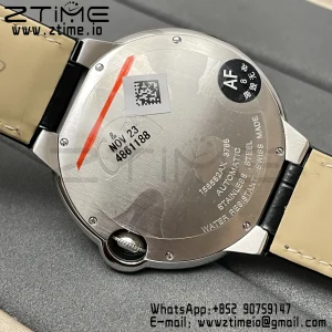 Cartier Ballon Bleu WSBB0026 42mm SS AF 1:1 Best Edition White Texture Dial on Black Leather Strap A2824 V5 - Super Clone Watch | 1:1 Best Version