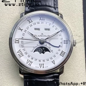 Blancpain Villeret 6654 SS Complicated Function OMF 1:1 Best Edition White Dial on Black Leather Strap A6654 V3 - Super Clone Watch | 1:1 Best Version