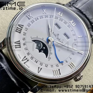 Blancpain Villeret 6654 SS Complicated Function OMF 1:1 Best Edition White Dial on Black Leather Strap A6654 V3 - Super Clone Watch | 1:1 Best Version