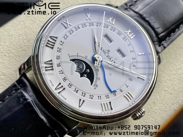 Blancpain Villeret 6654 SS Complicated Function OMF 1:1 Best Edition White Dial on Black Leather Strap A6654 V3 - Super Clone Watch | 1:1 Best Version