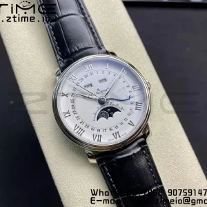 Blancpain Villeret 6654 SS Complicated Function OMF 1:1 Best Edition White Dial on Black Leather Strap A6654 V3 - Super Clone Watch | 1:1 Best Version