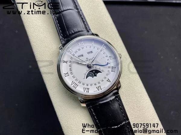 Blancpain Villeret 6654 SS Complicated Function OMF 1:1 Best Edition White Dial on Black Leather Strap A6654 V3 - Super Clone Watch | 1:1 Best Version