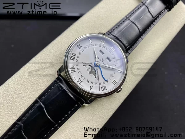 Blancpain Villeret 6654 SS Complicated Function OMF 1:1 Best Edition White Dial on Black Leather Strap A6654 V3 - Super Clone Watch | 1:1 Best Version