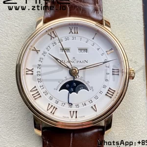 Blancpain Villeret 6654 SS/RG Complicated Function OMF 1:1 Best Edition White Dial on Brown Leather Strap A6654 V3 - Super Clone Watch | 1:1 Best Version