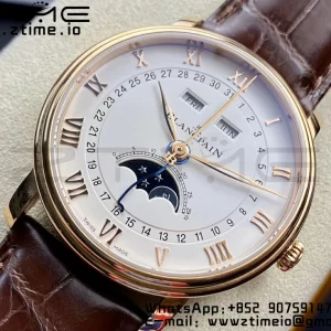 Blancpain Villeret 6654 SS/RG Complicated Function OMF 1:1 Best Edition White Dial on Brown Leather Strap A6654 V3 - Super Clone Watch | 1:1 Best Version