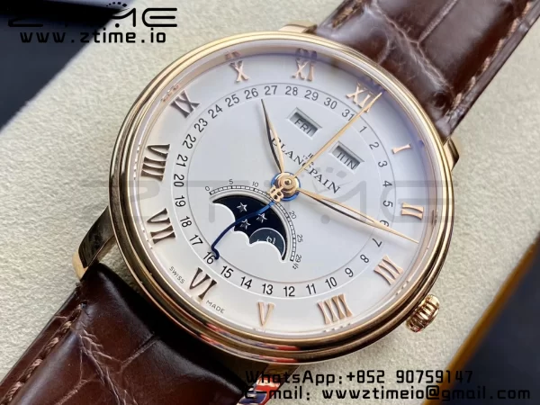 Blancpain Villeret 6654 SS/RG Complicated Function OMF 1:1 Best Edition White Dial on Brown Leather Strap A6654 V3 - Super Clone Watch | 1:1 Best Version