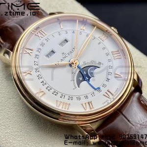 Blancpain Villeret 6654 SS/RG Complicated Function OMF 1:1 Best Edition White Dial on Brown Leather Strap A6654 V3 - Super Clone Watch | 1:1 Best Version